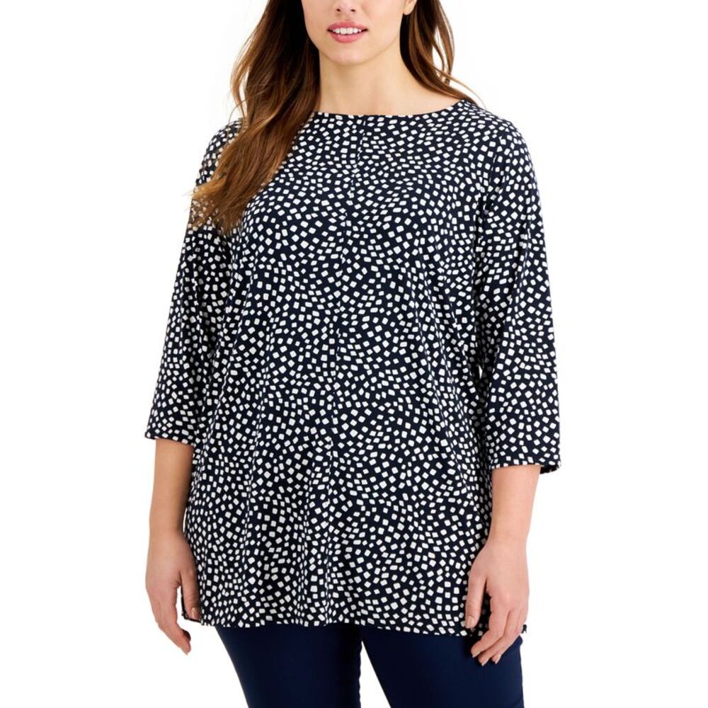 Alfani Plus Size Printed 3/4 Sleeve Top